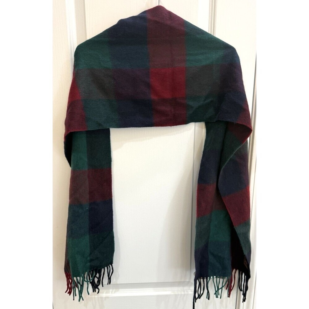 Nordstrom Red Blue Plaid Scarf 100% Cashmere 12x64 Fringe Made in Germany